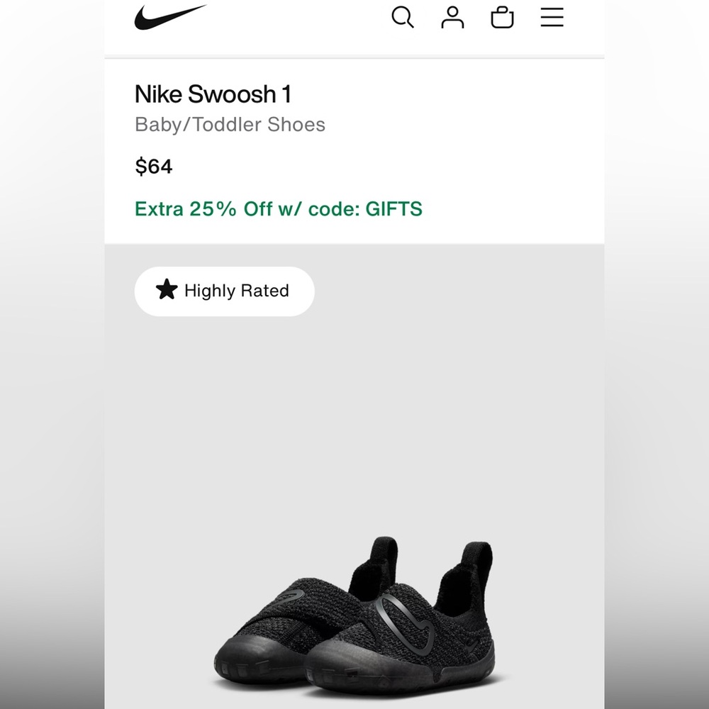 Nike Toddler Swoosh 1 Size 7 Black